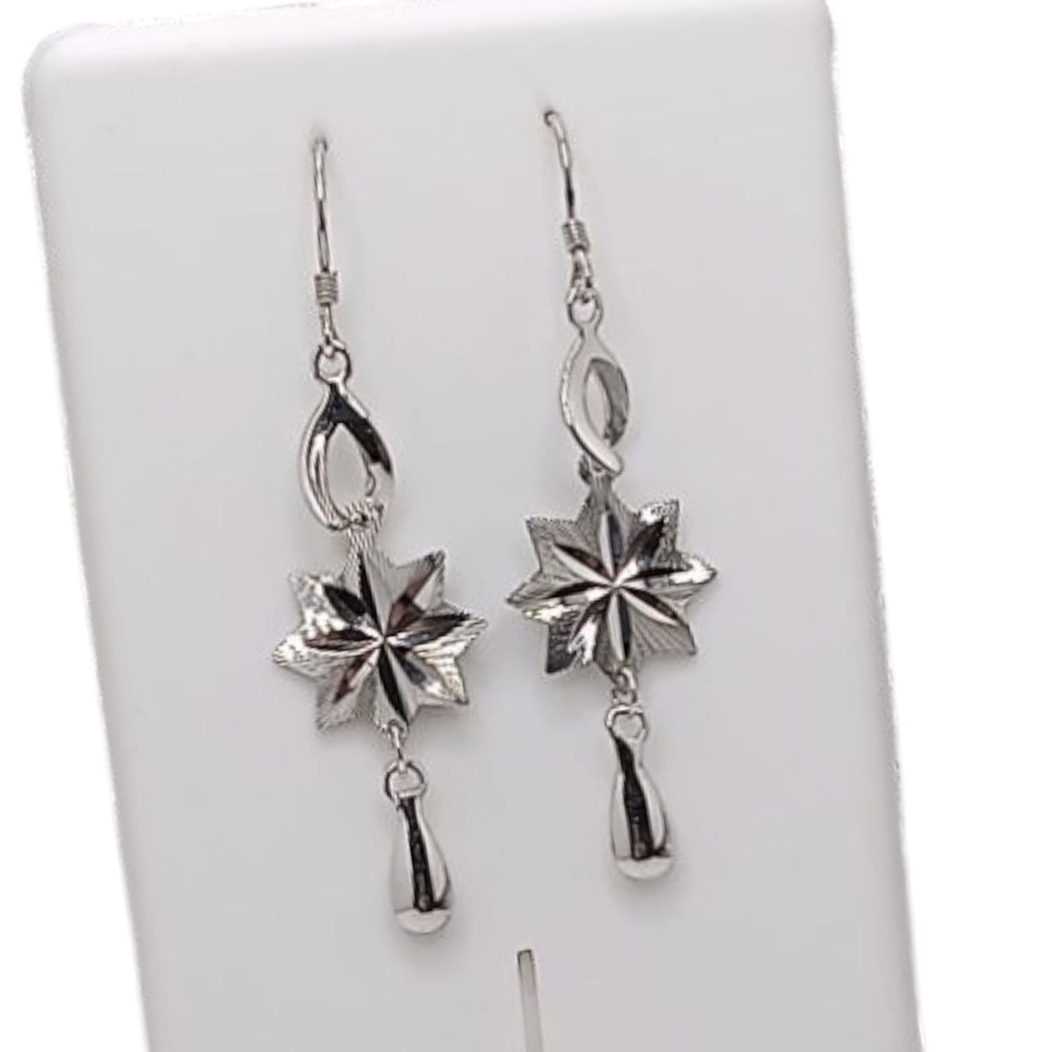 ARETE LARGO ESTRELLA PLATA Y RODIO 5 CM   PLATA .925