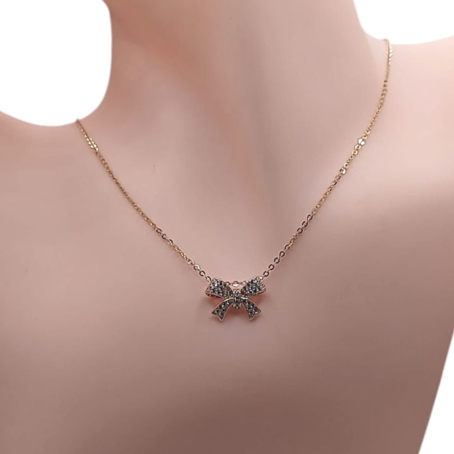 GARGANTILLA 18&quot; AJUSTABLE  MOÑO CON CZ, ORO 14K