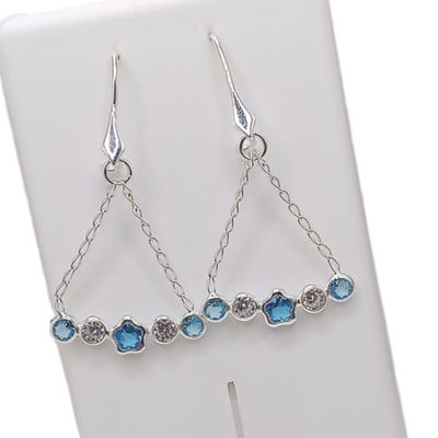 ARETE DE ARILLO CON CZ Y FLORES, VARIOS COLORES  3 cm.  PLATA .925
