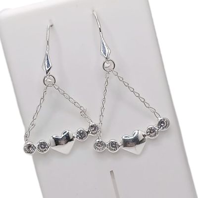 ARETE ARILLO CON CORAZON Y CZ VARIOS COLORES  3 CM LARGO. PLATA .925