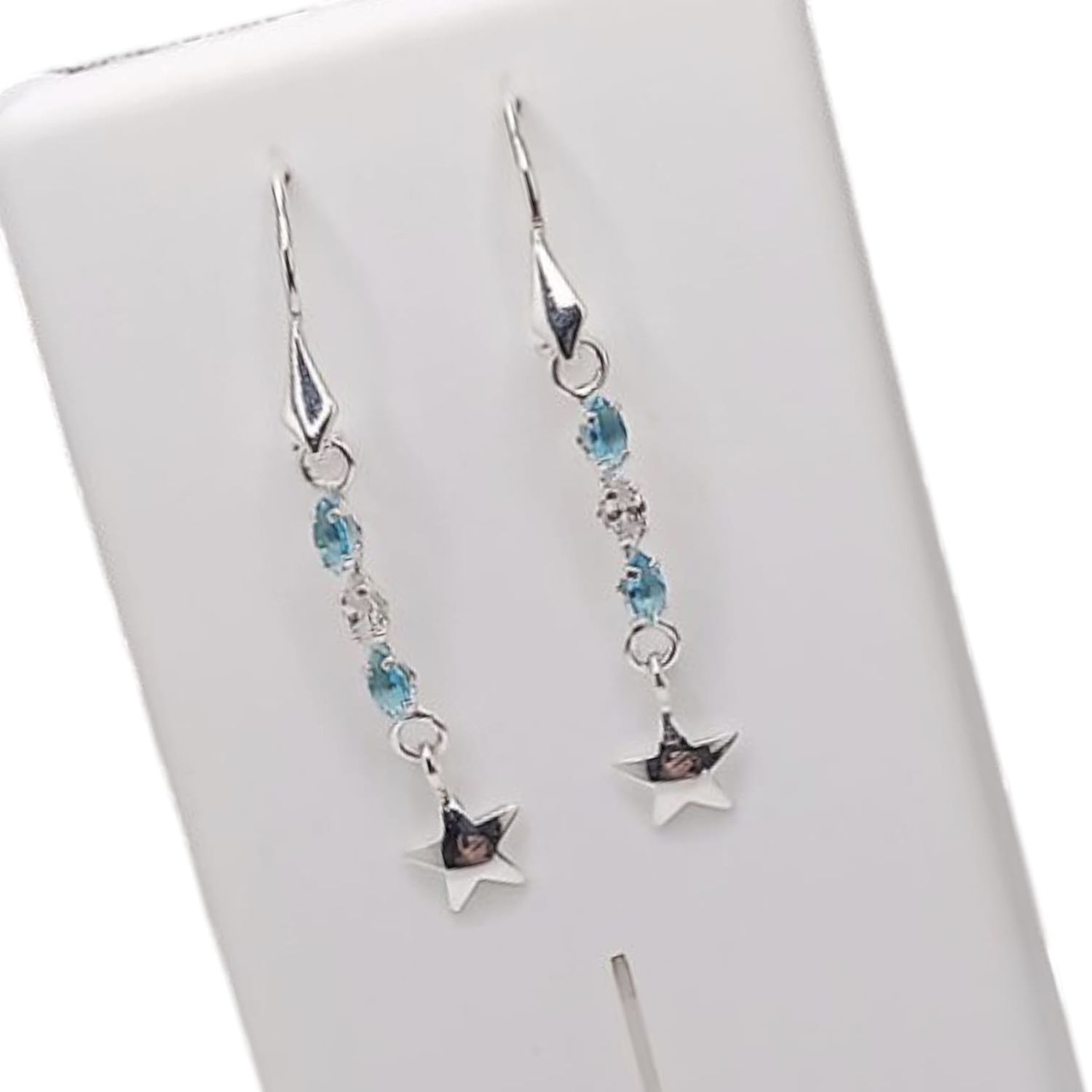 Arete Estrella azul. 3.5 cm. de largo. PLATA .925