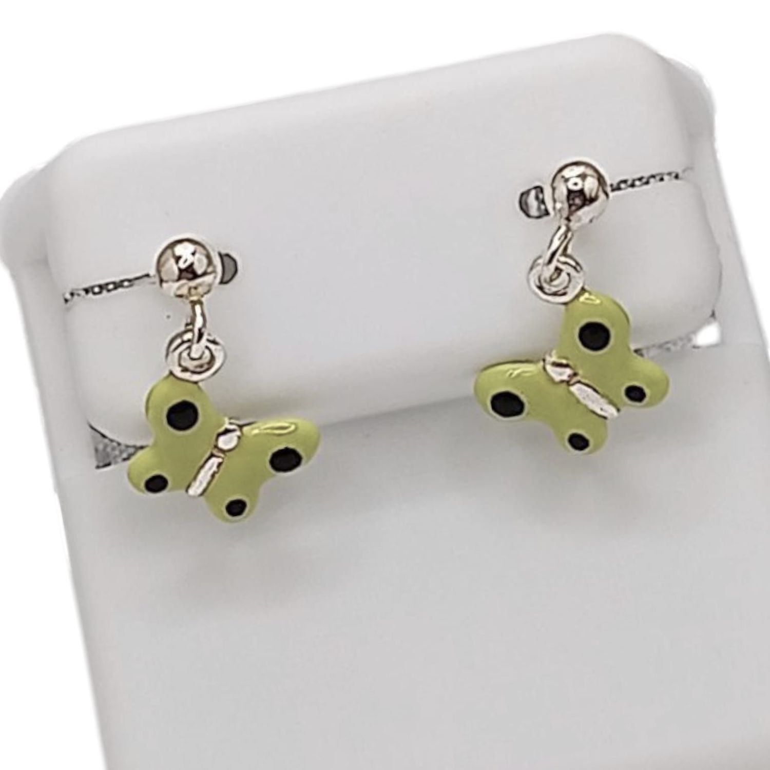 ARETE ESMALTADO MARIPOSA VERDE  BROCHE MARIPOSA . PLATA .925
