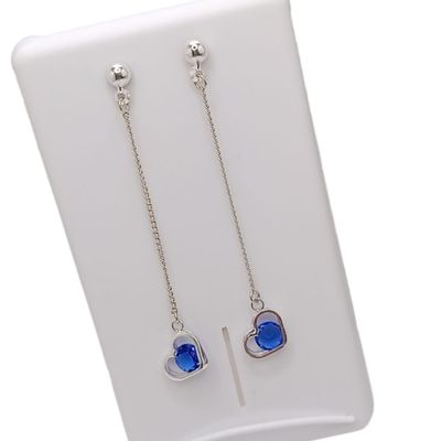 ARETE LARGO CORAZON CON CZ . VARIOS COLORES PLATA .925