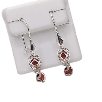 ARETE LARGO CON OJITO ROJO 3.5 CM PLATA .925