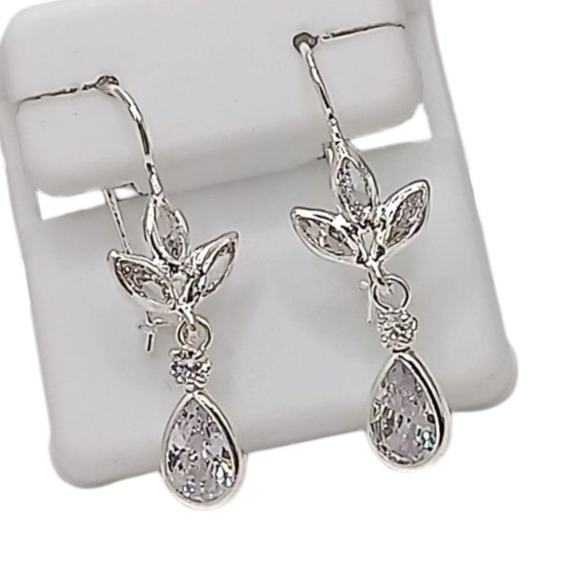 ARETE DE GOTA CON FLOR 3.5 CM PLATA .925
