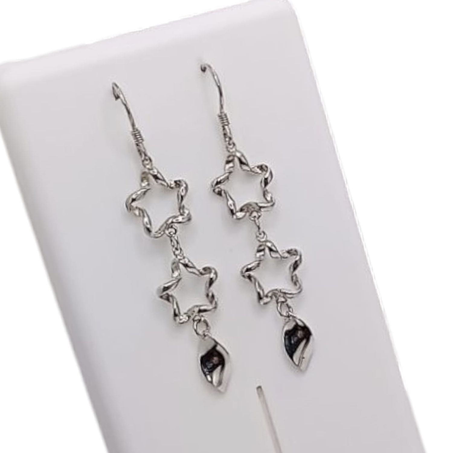 ARETE LARGO ESTRELL A 5 CM RODIO Y PLATA .925
