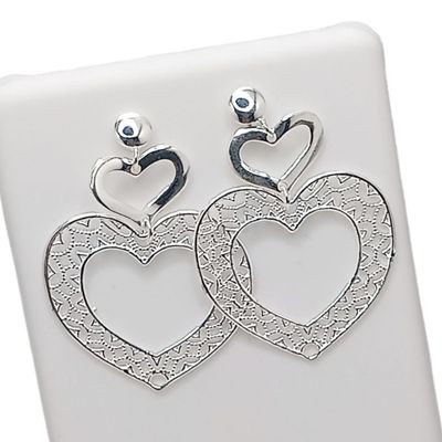 ARETE 2 CORAZONES 3.5 CM PLATA .925