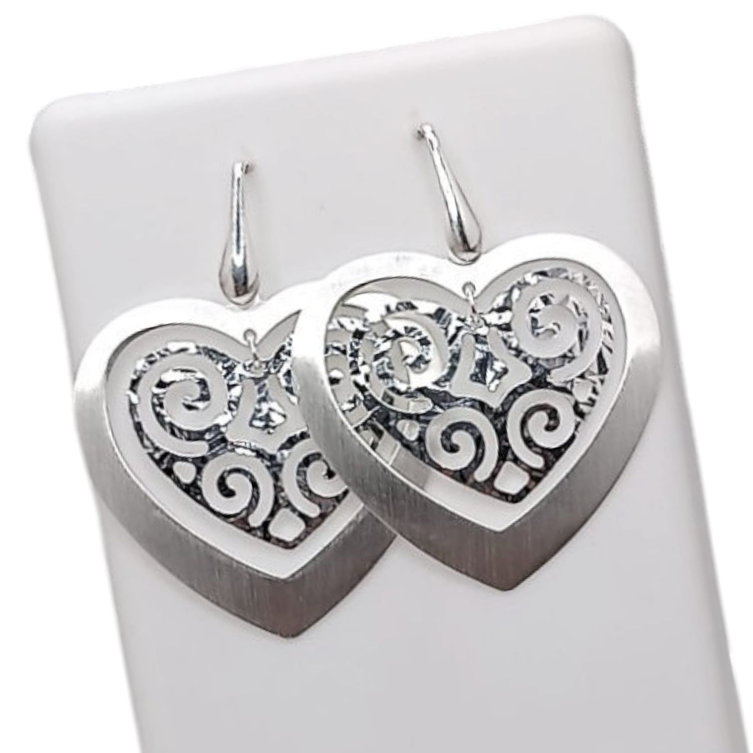 ARETE CALADO CORAZON 4.3 CM PLATA .925