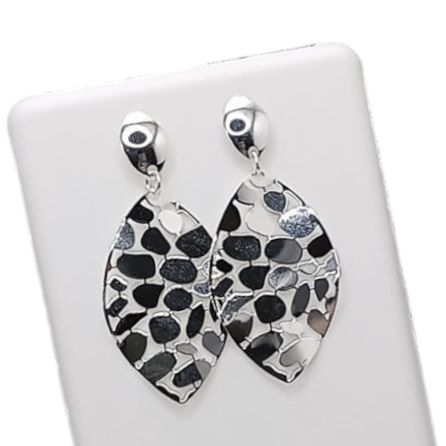 ARETE HOJA MED 4.5 CM BROCHE MARIPOSA PLATA .925