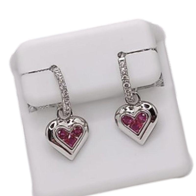 ARETE HUGGIE CORAZON COLGANTE 2 CM PLATA .925