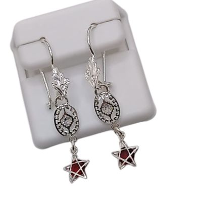 ARETE LARGO CON ESTRELLA ROJA 4 CM PLATA .925