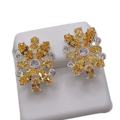 ARETE FLORES CZ AMARILLA PLATA .925