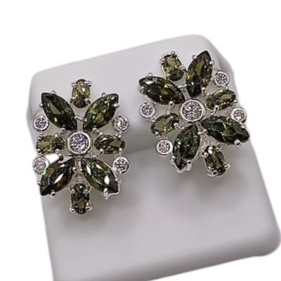 ARETES CON FLORES  CZ VERDE PLATA .925