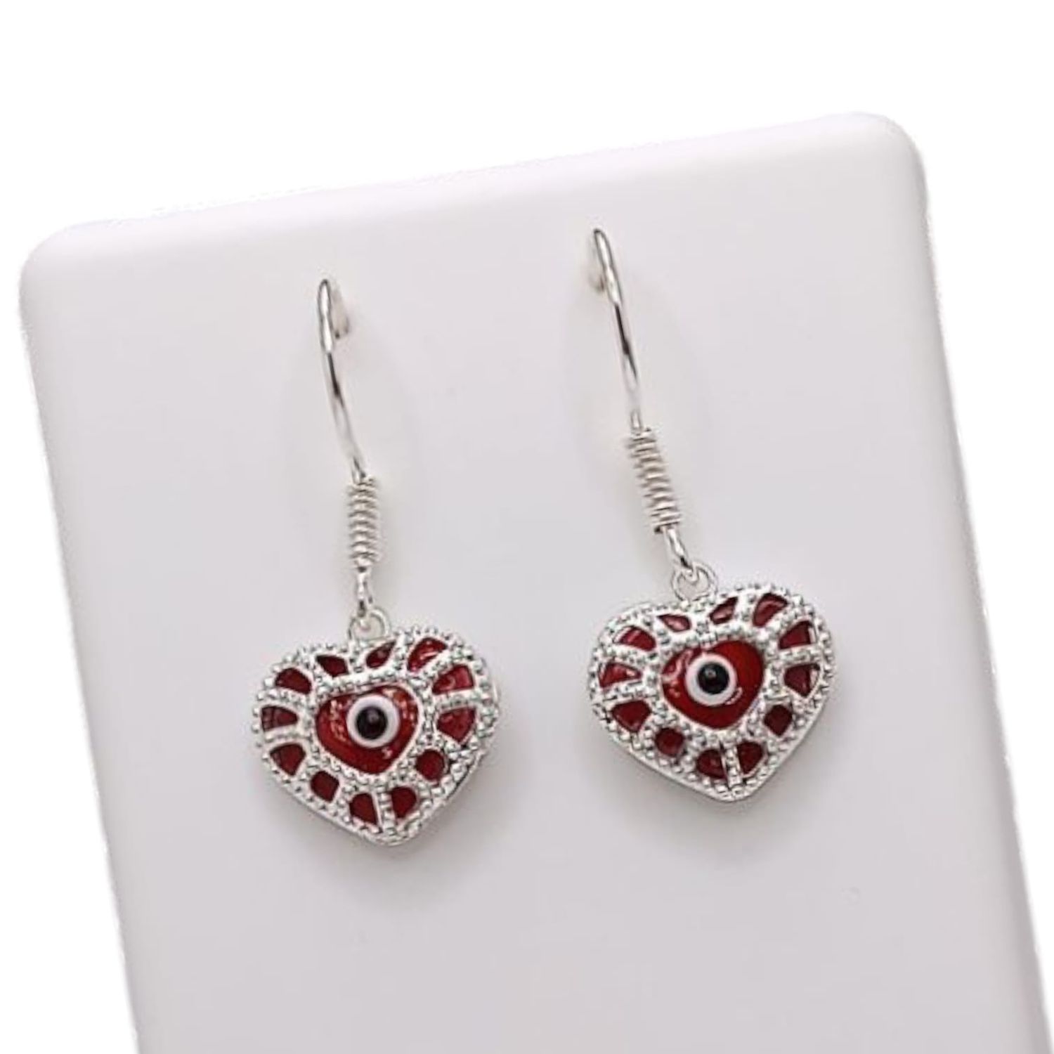 ARETE CORAZON CON OJITO 3.3 CM LARGO PLATA .925