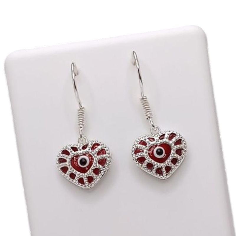 ARETE CORAZON CON OJITO 3.3 CM LARGO PLATA .925