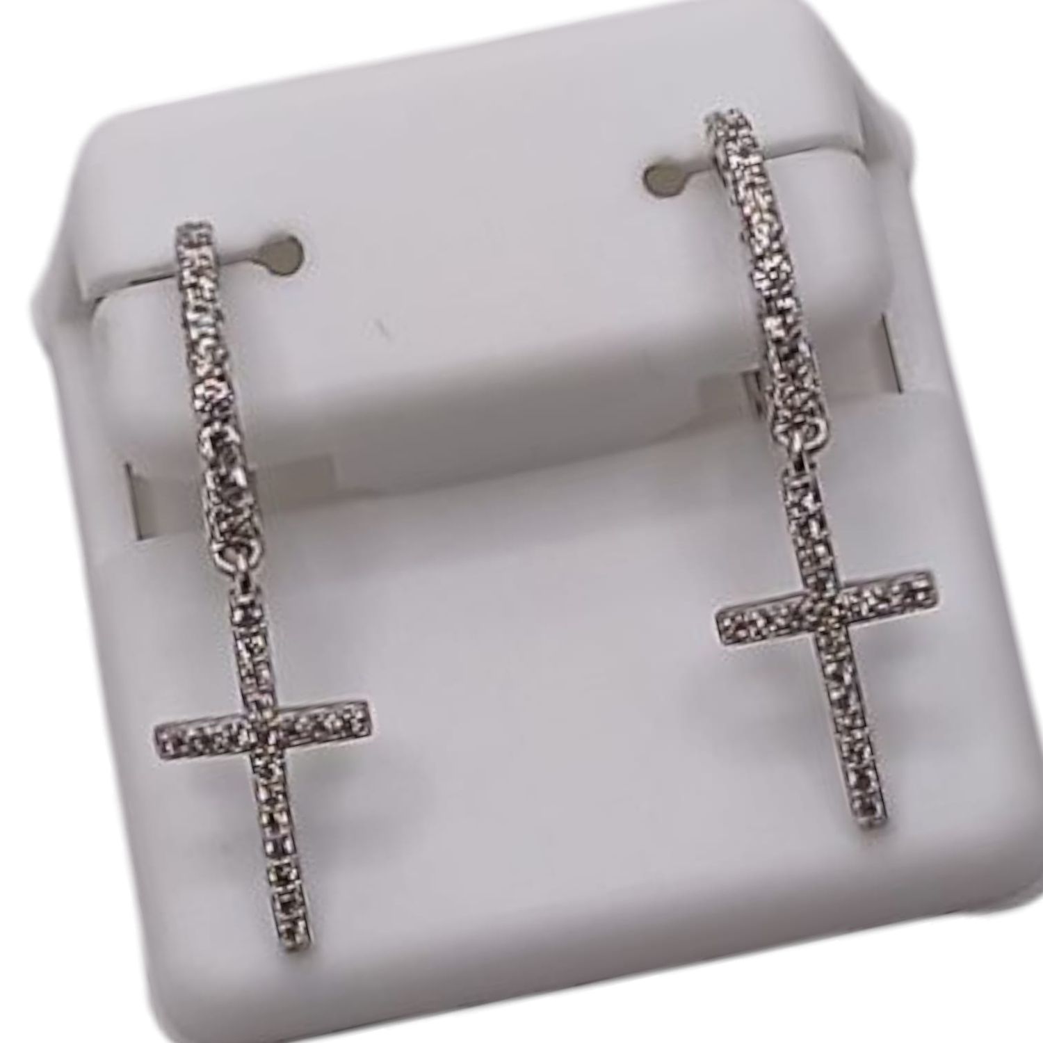 HUGGIE CON CZ Y CRUZ 2.8 CM PLATA .925