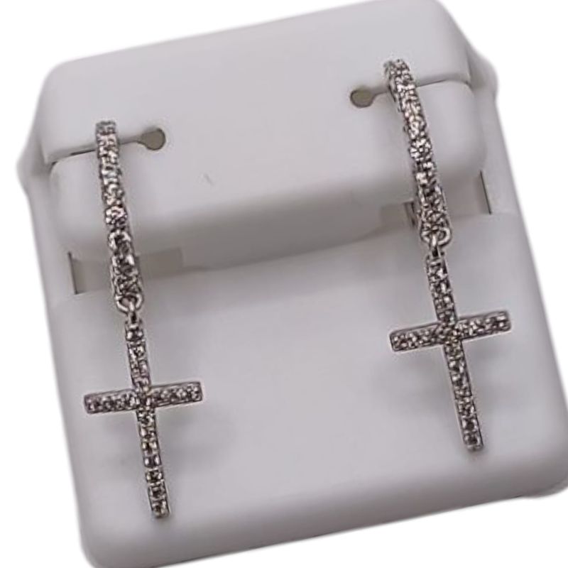 HUGGIE CON CZ Y CRUZ 2.8 CM PLATA .925