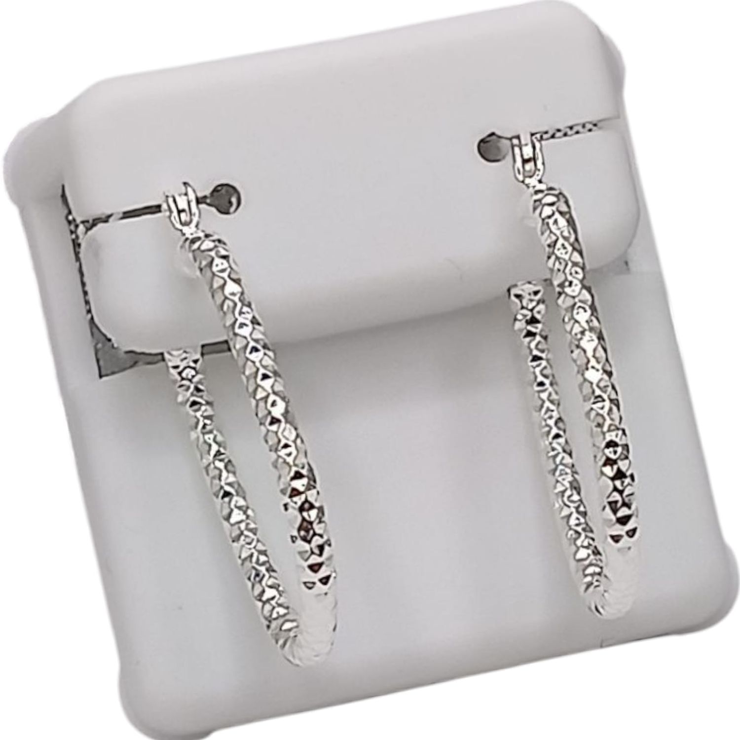 ARRACADA DIAMANTADA OVALADA  2.5 cm  PLATA .925