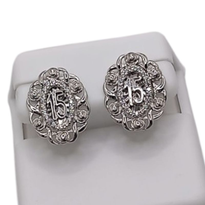 ARETE QUINCE AÑOS CON RODIO EN PLATA . 925