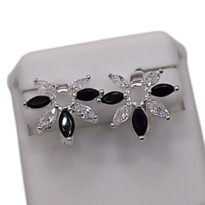 HUGGUI MEDIA FLOR CZ NEGRA PLATA .925
