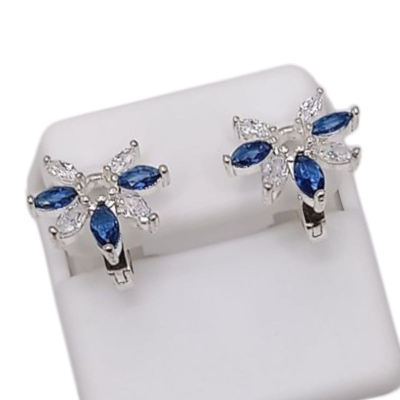 HUGGUI MEDIA FLOR CZ AZUL  PLATA .925