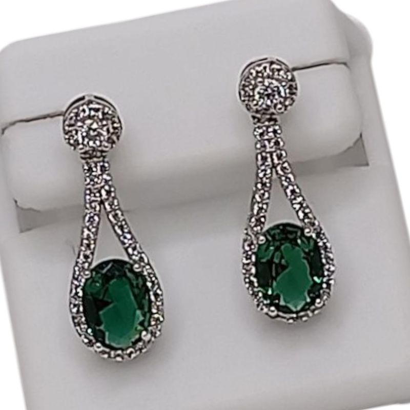 ARETE GOTA ULTRA FANCY CON CZ VERDE Y RODIO PLATA 925