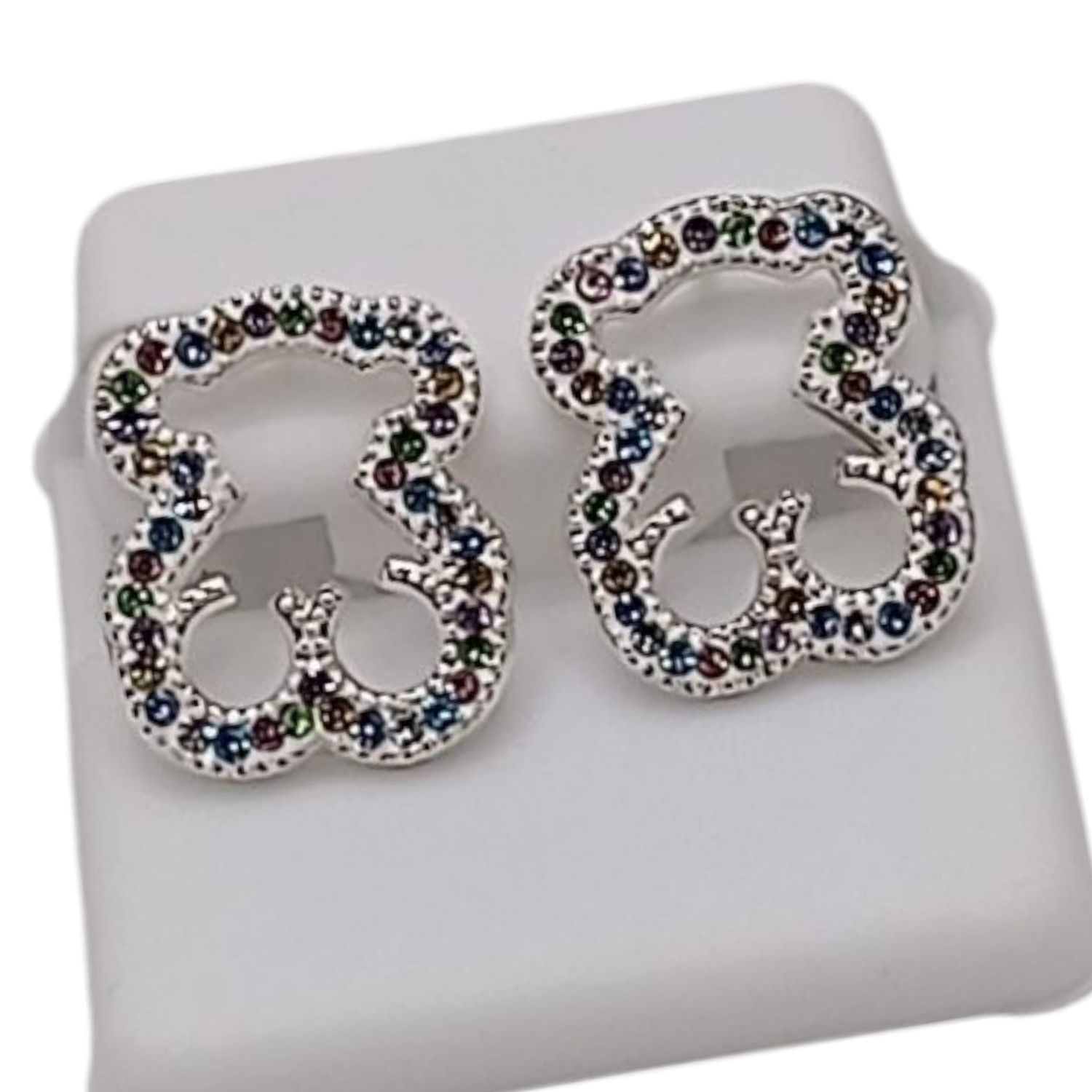 ARETE OSITO MULTICOLOR 1.8 CM PLATA .925