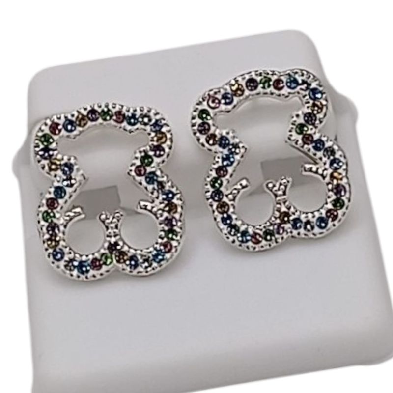 ARETE OSITO MULTICOLOR 1.8 CM PLATA .925