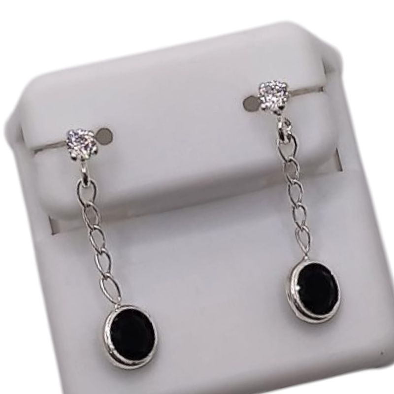 BROQUEL COLGANTE CZ NEGRA BISELADA  6 MM, PLATA .925