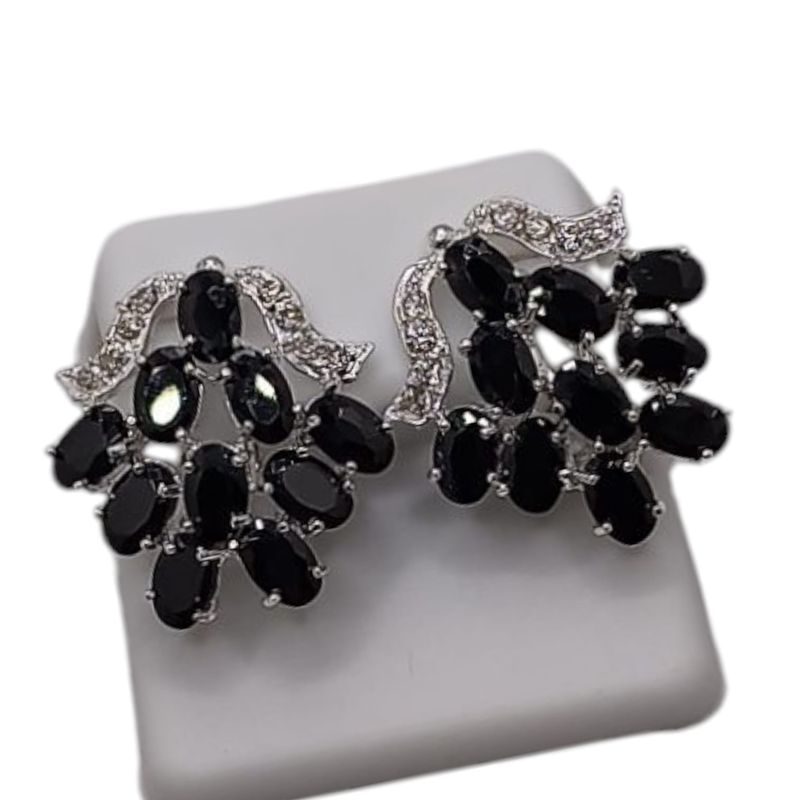 ARETE DE RACIMOS CZ NEGRA  PLATA .925