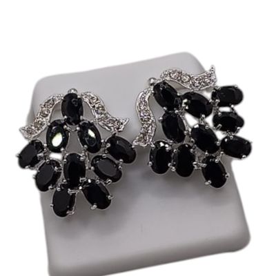 ARETE DE RACIMOS CZ NEGRA  PLATA .925