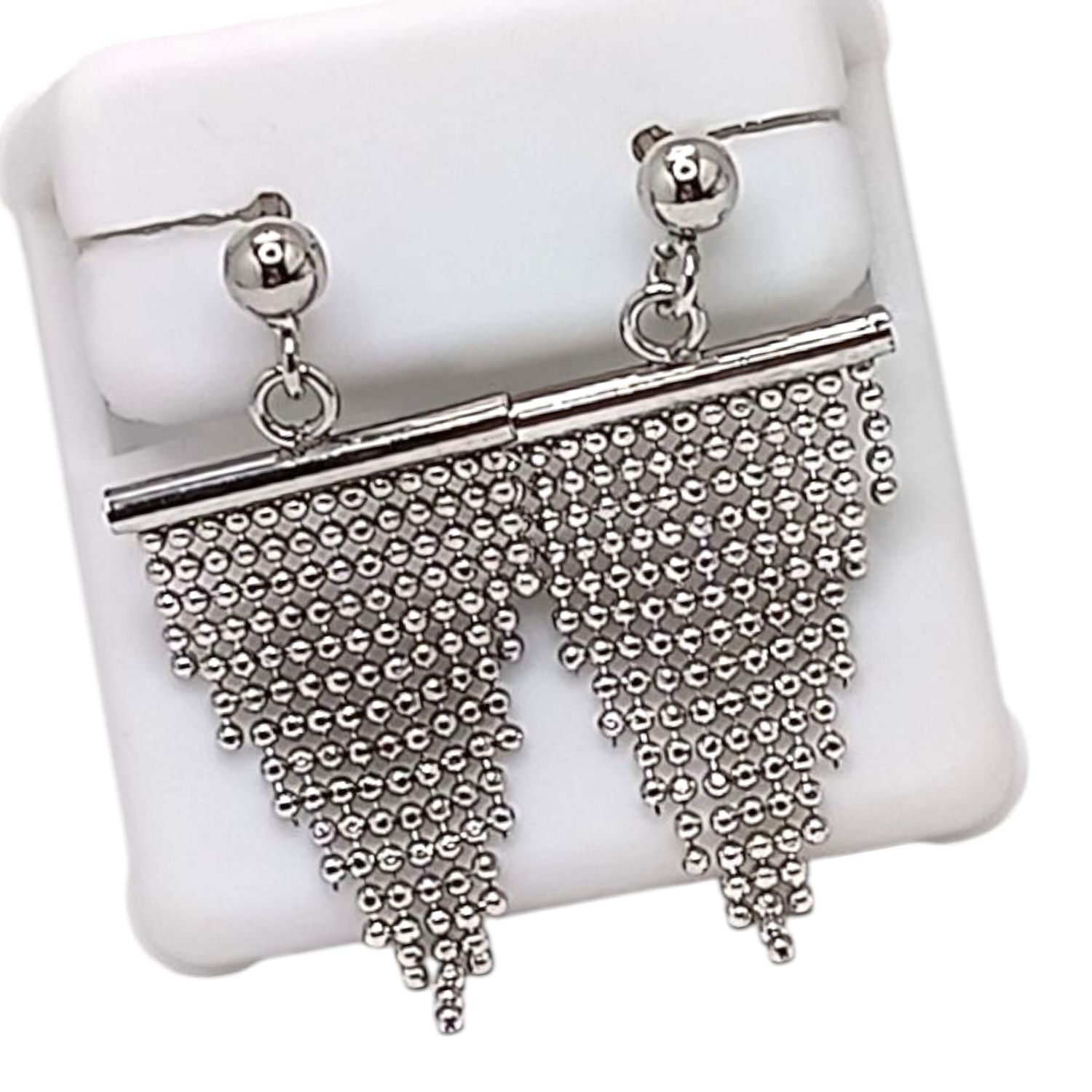 ARETE FANCY COLGANTE CON RODIO  3.5 CM PLATA .925