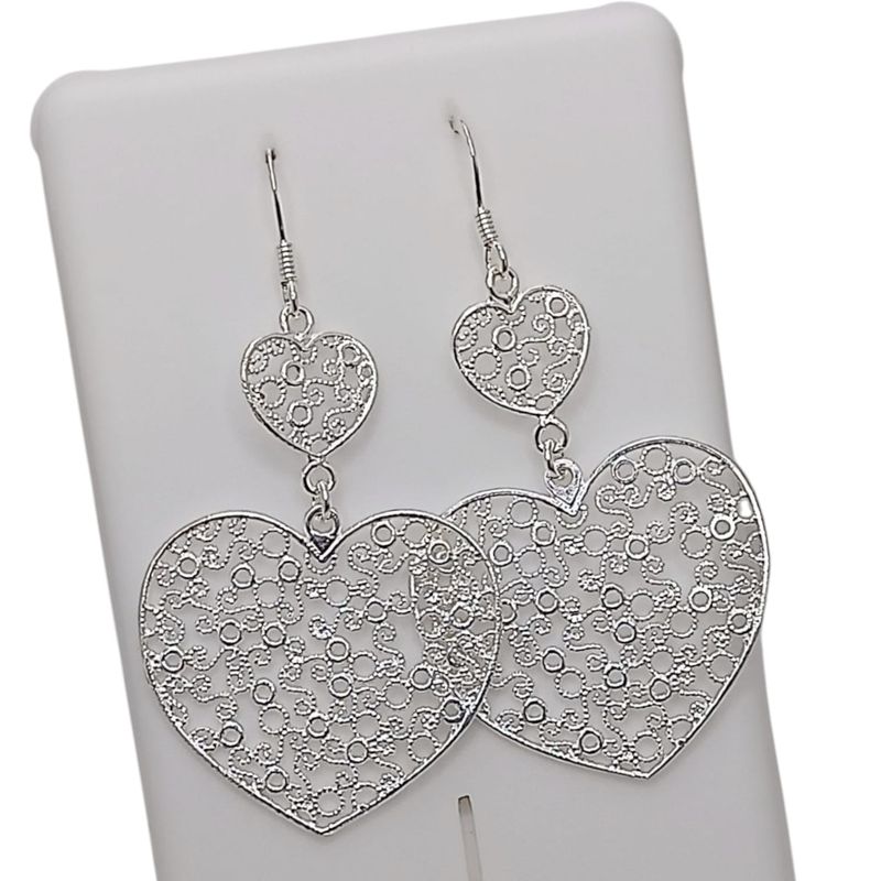 ARETE CORAZONES LARGO 5.5 CM PLATA .925