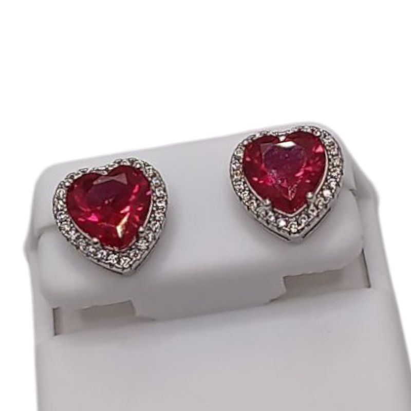 ARETE CORAZON CZ ROJA 1.2 CM BROCHE MARIPOSA PLATAS .925