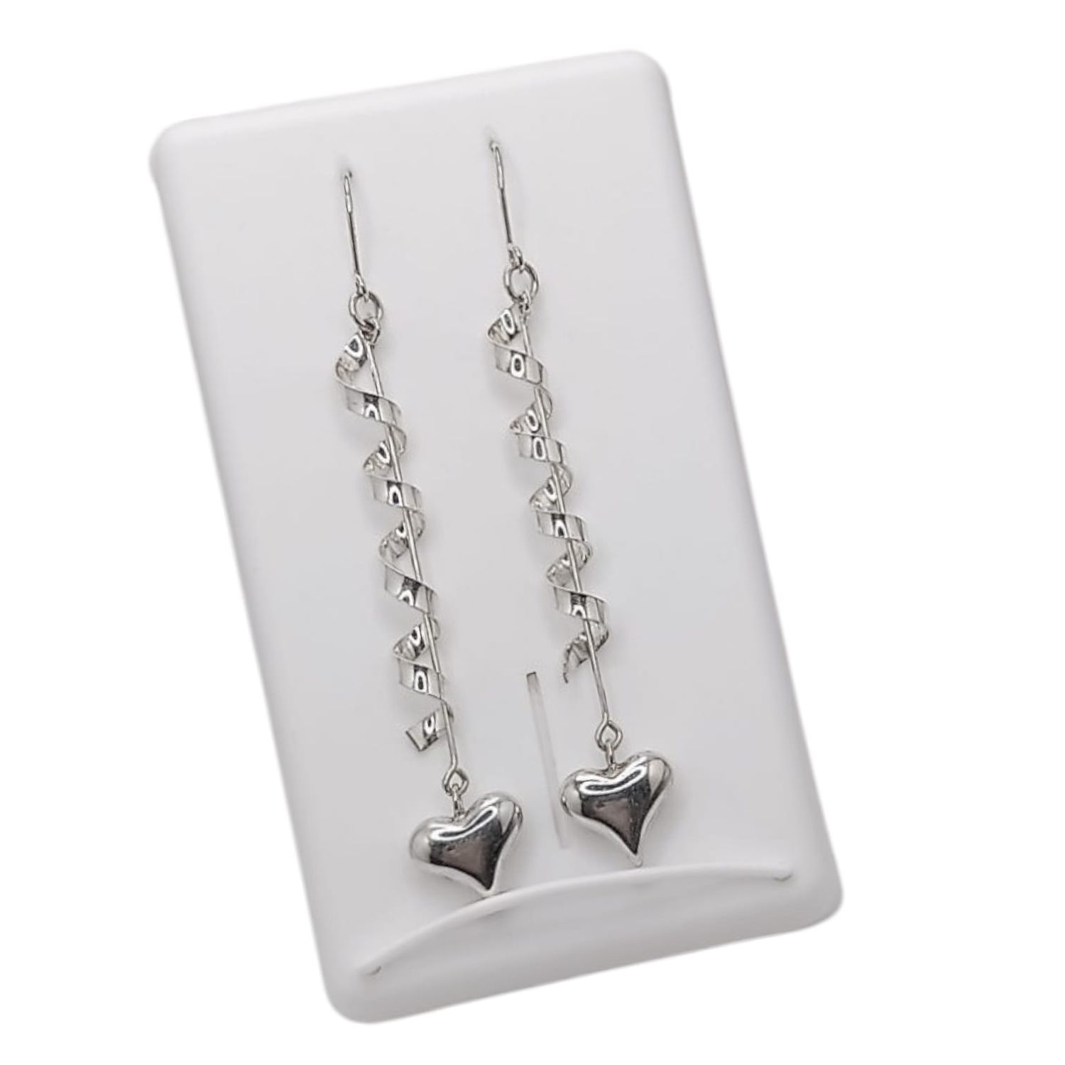 ARETE ESPIRAL CON CORAZON  6 CM LARGO   PLATA .925