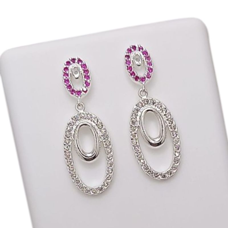 ARETE LARGO 3.5 CM CZ ROJA Y BCA PLATA .925