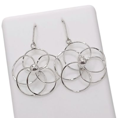 ARETE ARILLO FLOR , 3 CM  PLATA .925