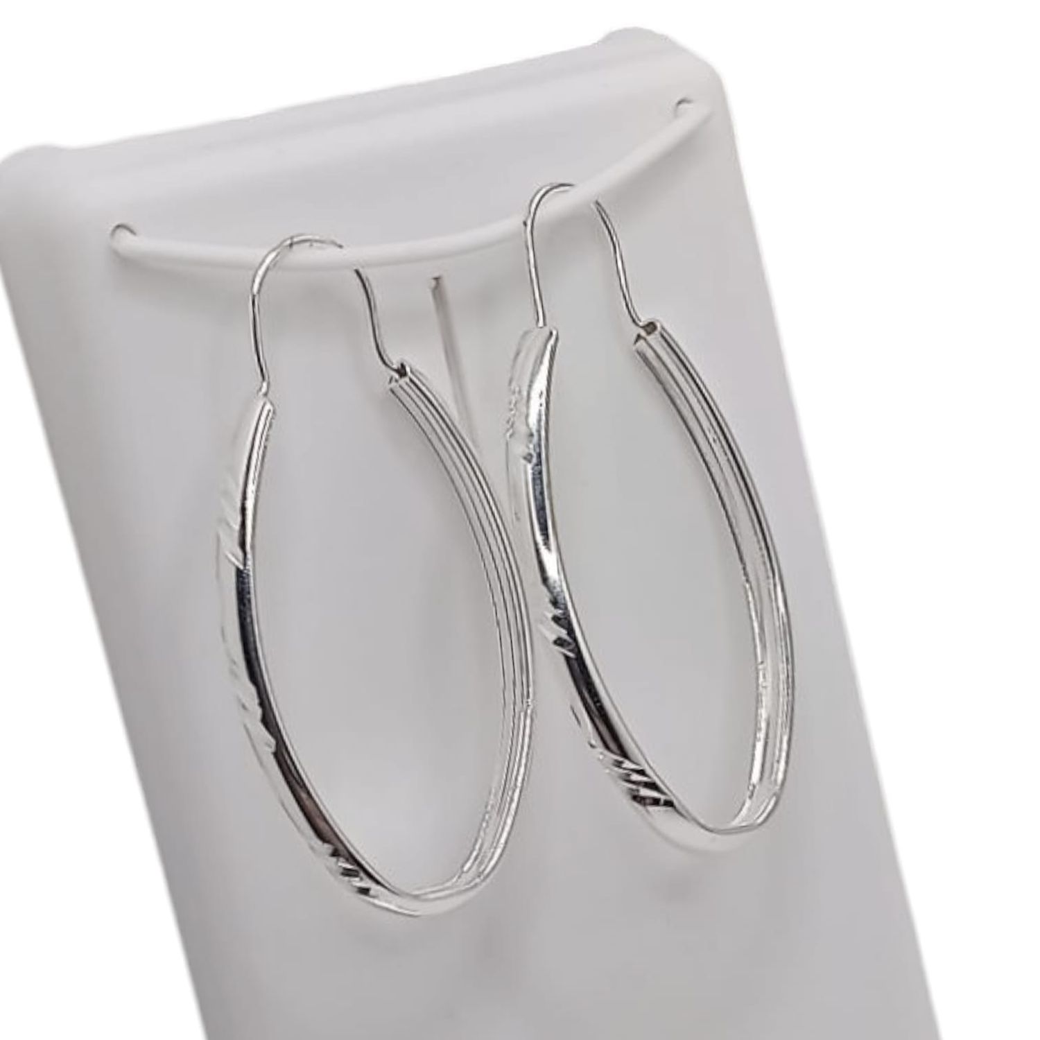 ARRACADA DIAMANTADA OVALADA 4 CM PLATA .925