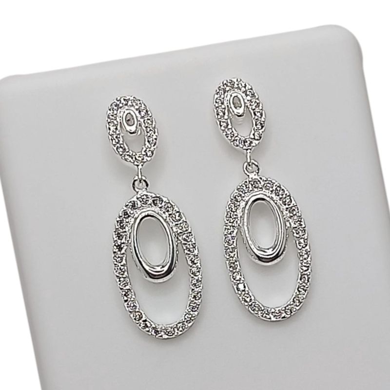 ARETE LARGO 3.5 CM CZ BLANCA PLATA .925