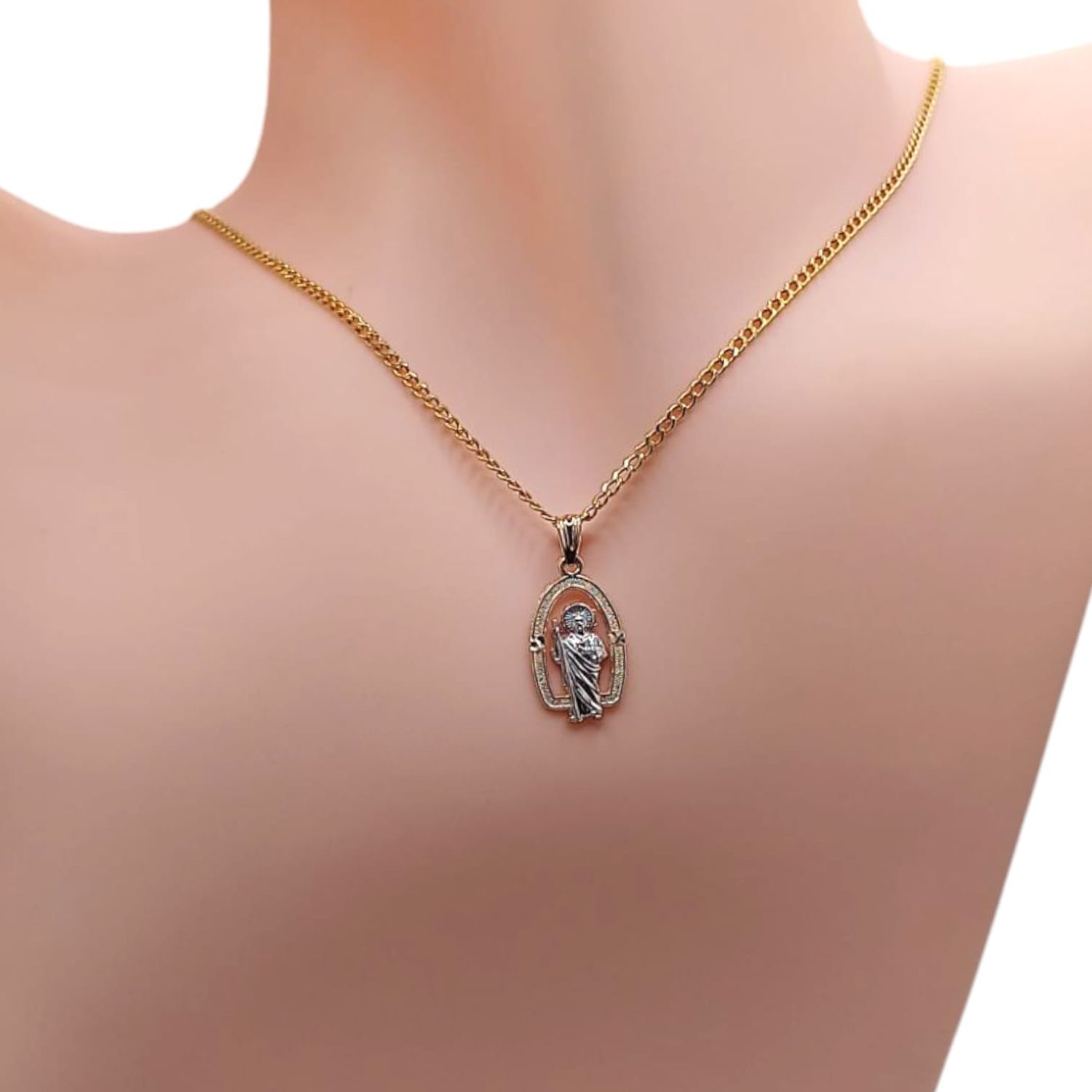 GARGANTILLA 18&quot; SAN JUDAS 2 CM CON MARCO 2 COLORES, ORO 14K