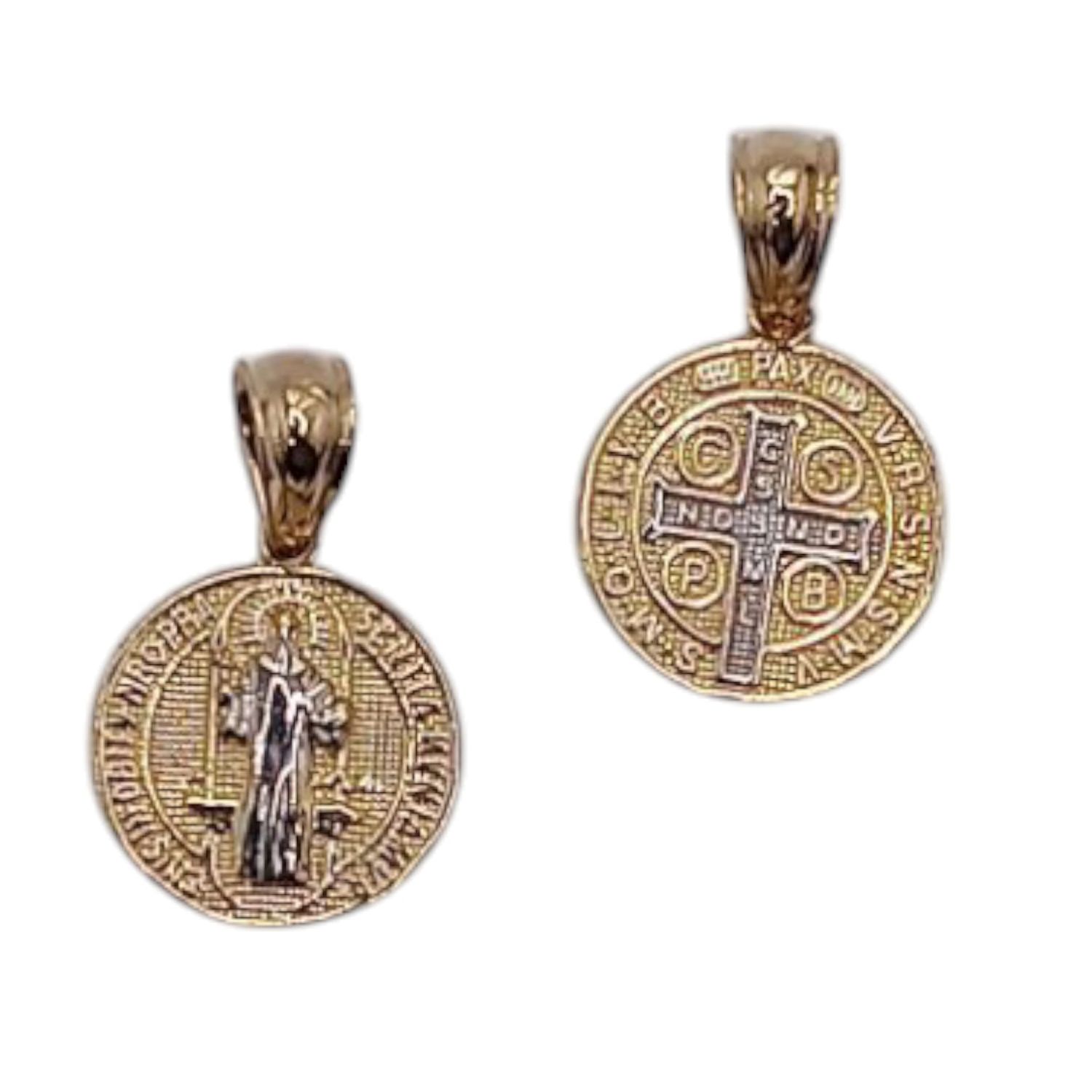 MEDALLA SAN BENITO 2 COLORES, 1 CM, ORO 14K