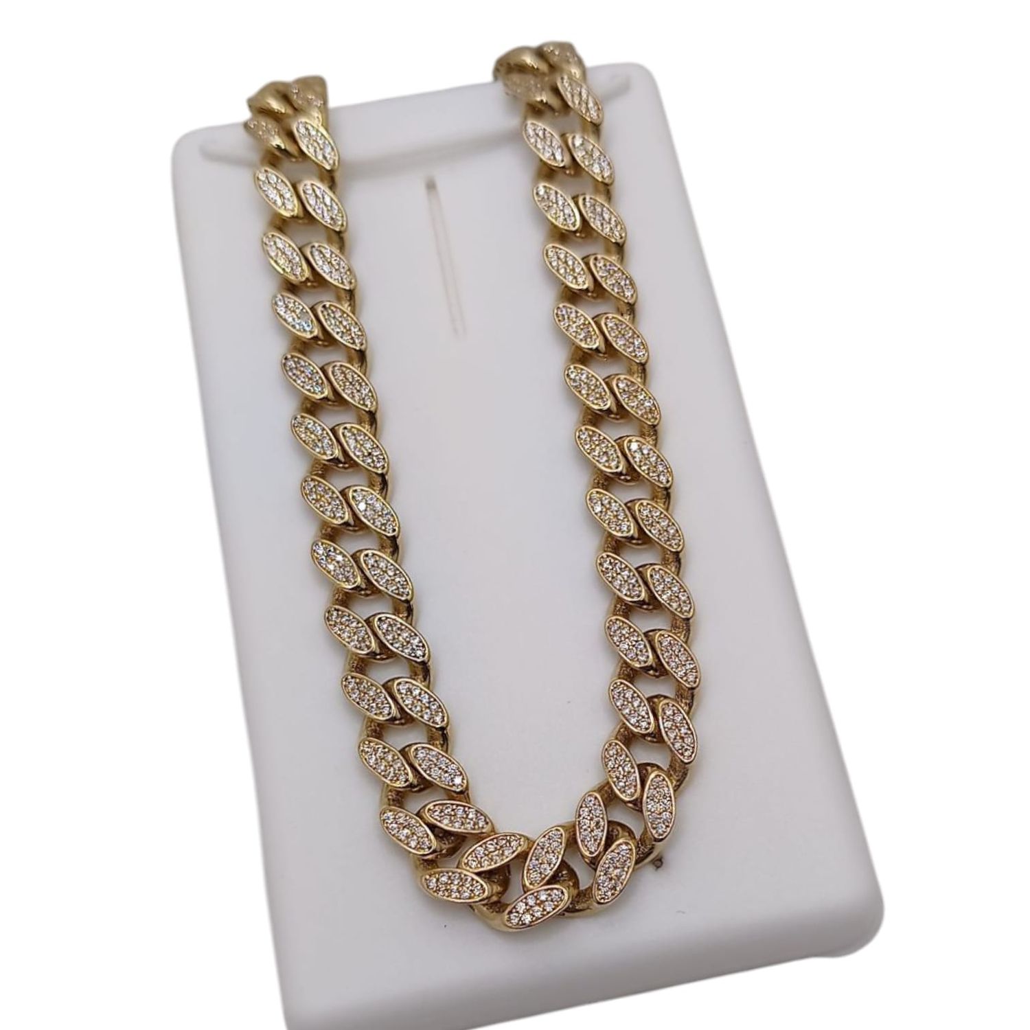 CADENA MONACO CON CZ 22&quot;  8 MM  , ORO 14K