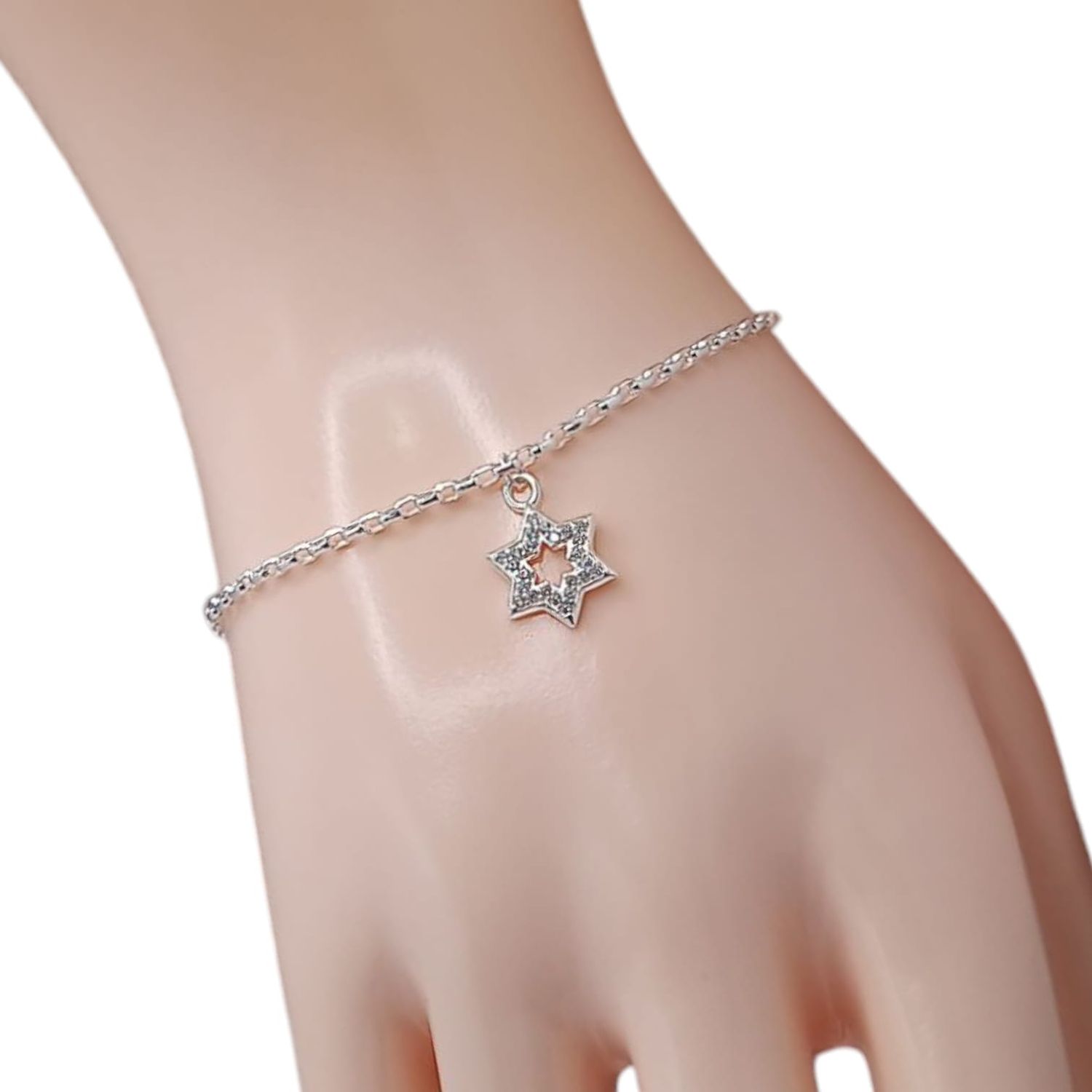PULSERA CON ESTRELLA 7&quot; A 7.5&quot; AJUSTABLE, 1.5 MMPLATA .925