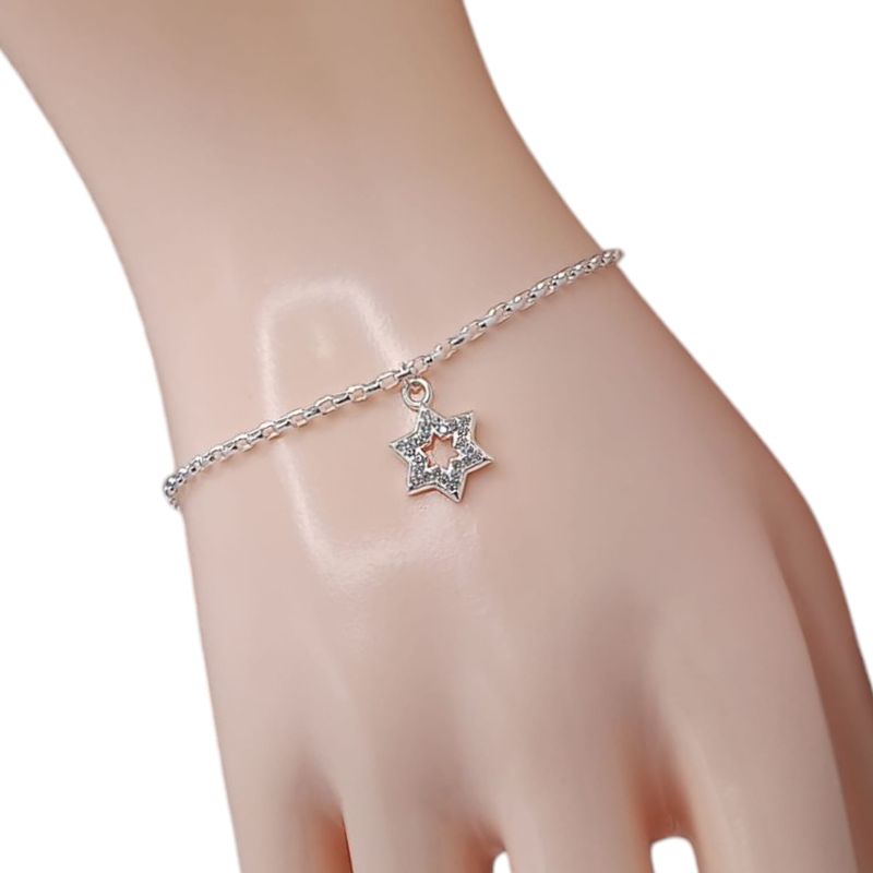 PULSERA CORAZON CON ESTRELLA  1.5 MM, 7&quot; A 7.5&quot; AJUSTABLE, PLATA .925