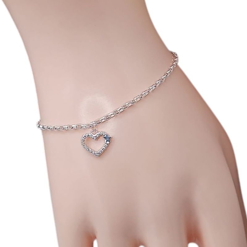 PULSERA CORAZON CON ESTRELLA 7&quot;, PLATA .925