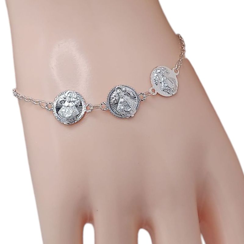 PULSERA 7.5&quot; CON MEDALLAS VIRGEN SAN JUAN DE LOS LAGOS, PLATA .925