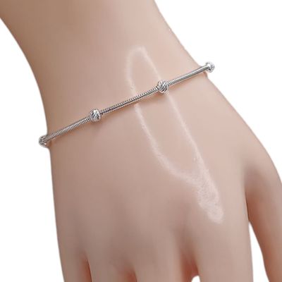 PULSERA 7"  COLA DE RATA CON BOLA 3.5 MM DIAMANTADA, PLATA .925