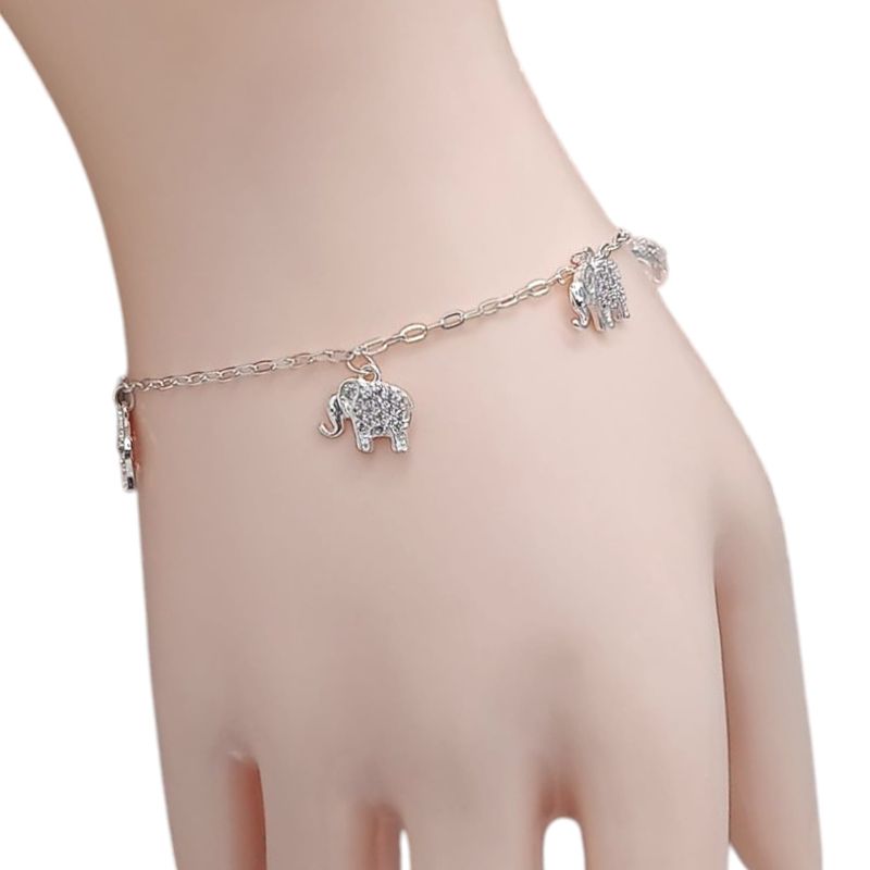 PULSERA  7&quot; A 7.5&quot; CON ELEFANTES Y MINI CZ, PLATA .925