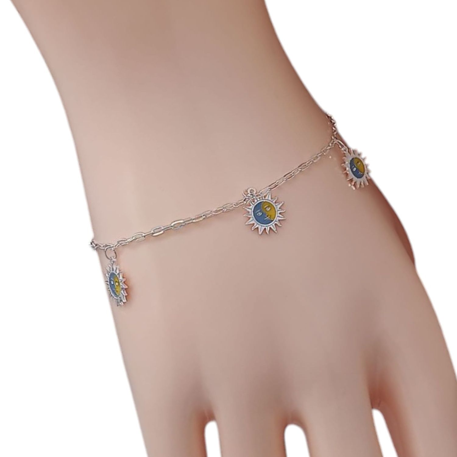 PULSERA CON SOLES, 7&quot; A 7.5&quot; AJUSTABLE PLATA .925
