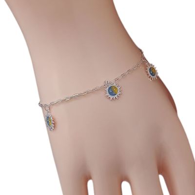 PULSERA CON SOLES, 7&quot; A 7.5&quot; AJUSTABLE PLATA .925